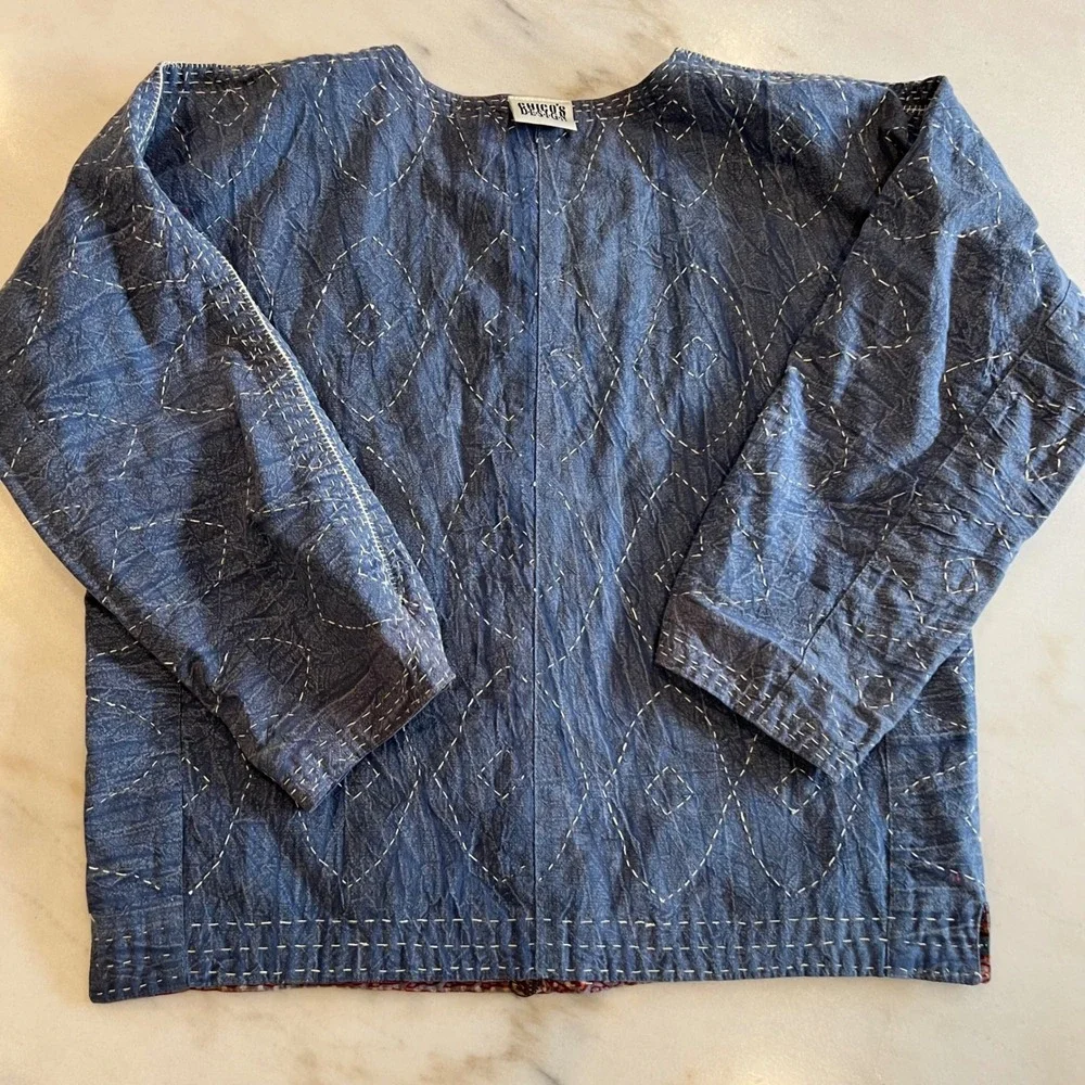 Vintage 90s Chicos Reversible Print‎ Cotton Kimono Jacket Size S